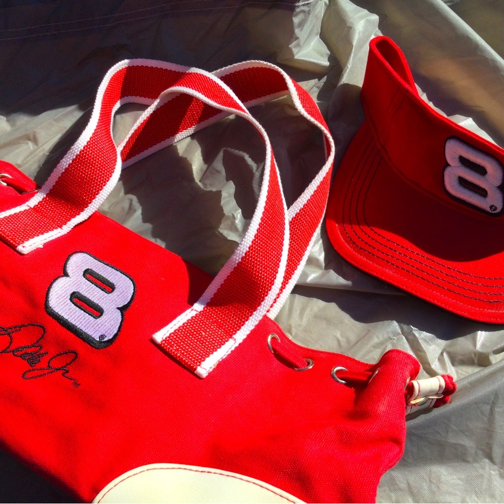 Dale Earnhardt Jr Visor Hat and Handbag signed